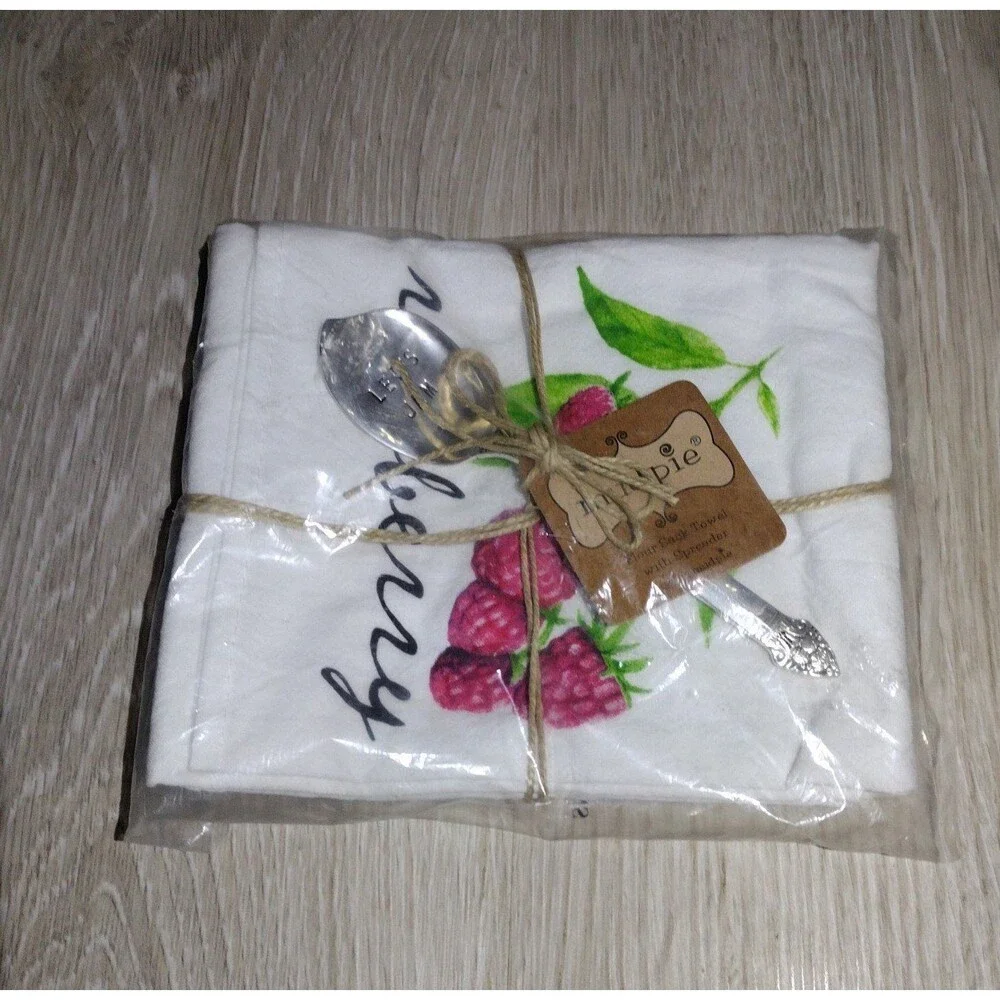 Raspberry Flour Sack Towel with Jam Spreader - New